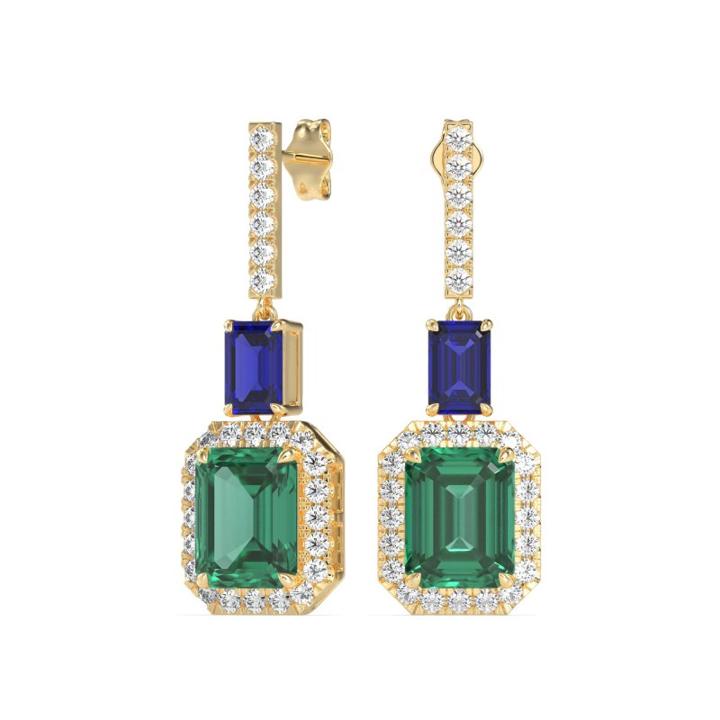 Emerald Cut Halo Dangle Earrings