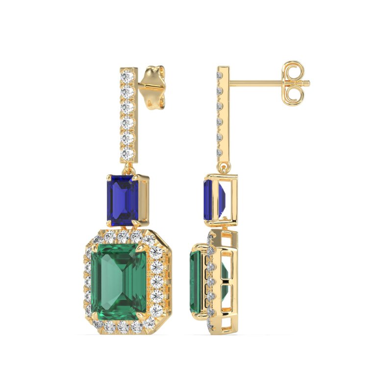 Emerald Cut Halo Dangle Earrings