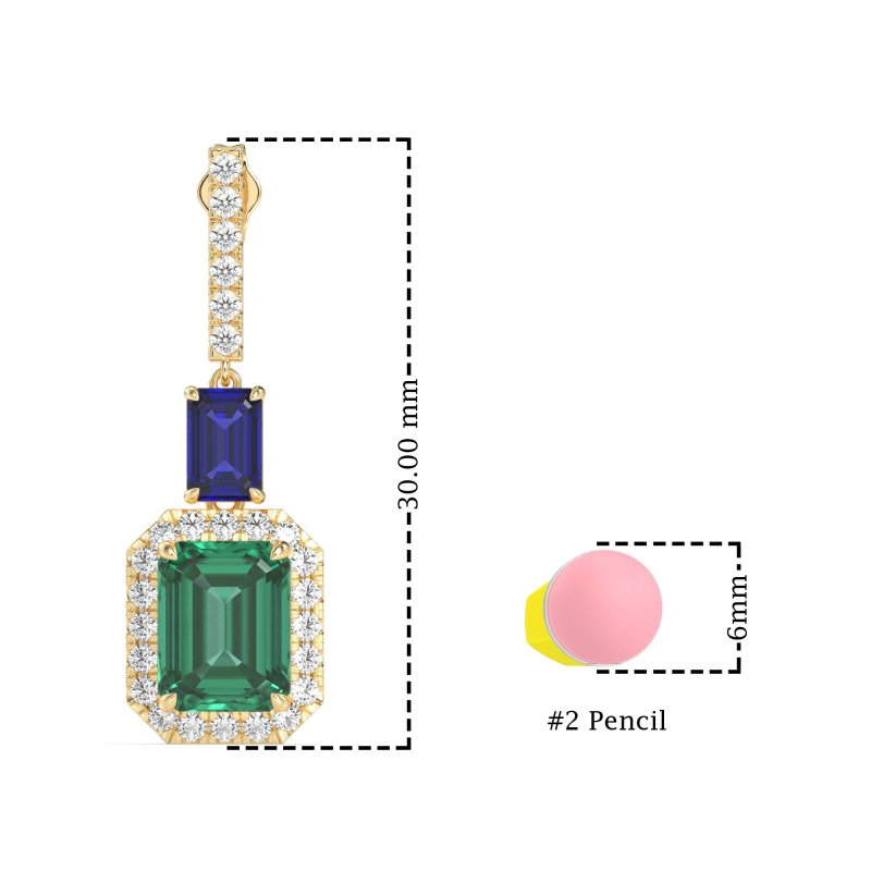 Emerald Cut Halo Dangle Earrings