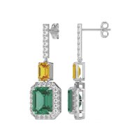 Emerald Cut Halo Dangle Earrings