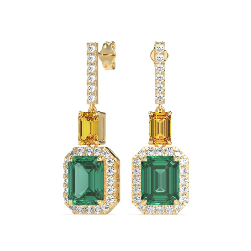 Emerald Cut Halo Dangle Earrings