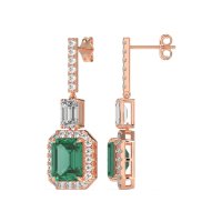 Emerald Cut Halo Dangle Earrings