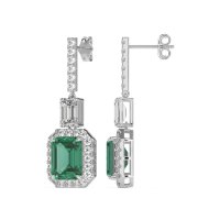 Emerald Cut Halo Dangle Earrings
