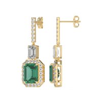 Emerald Cut Halo Dangle Earrings