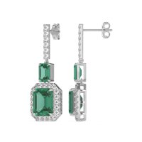Emerald Cut Halo Dangle Earrings