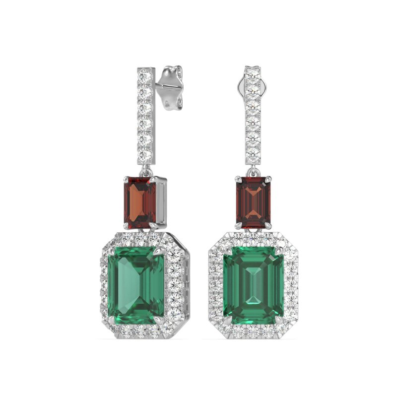 Emerald Cut Halo Dangle Earrings