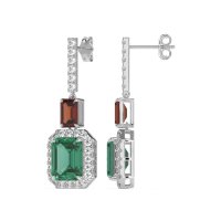 Emerald Cut Halo Dangle Earrings