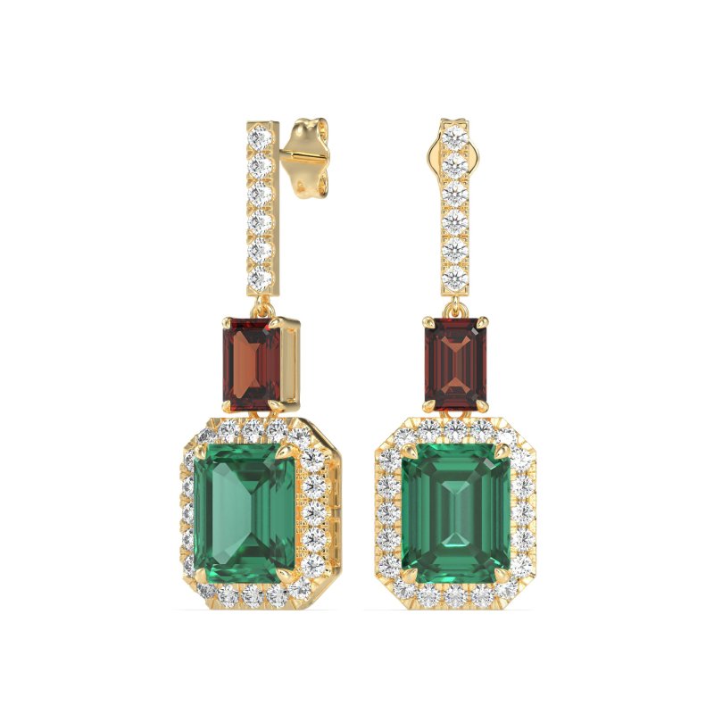 Emerald Cut Halo Dangle Earrings