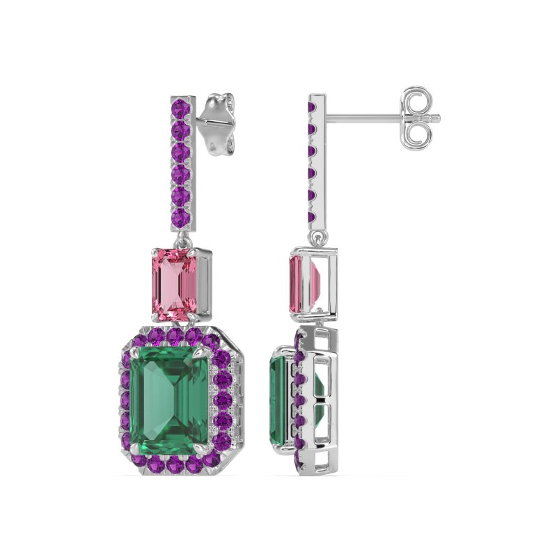 Emerald Cut Halo Dangle Earrings
