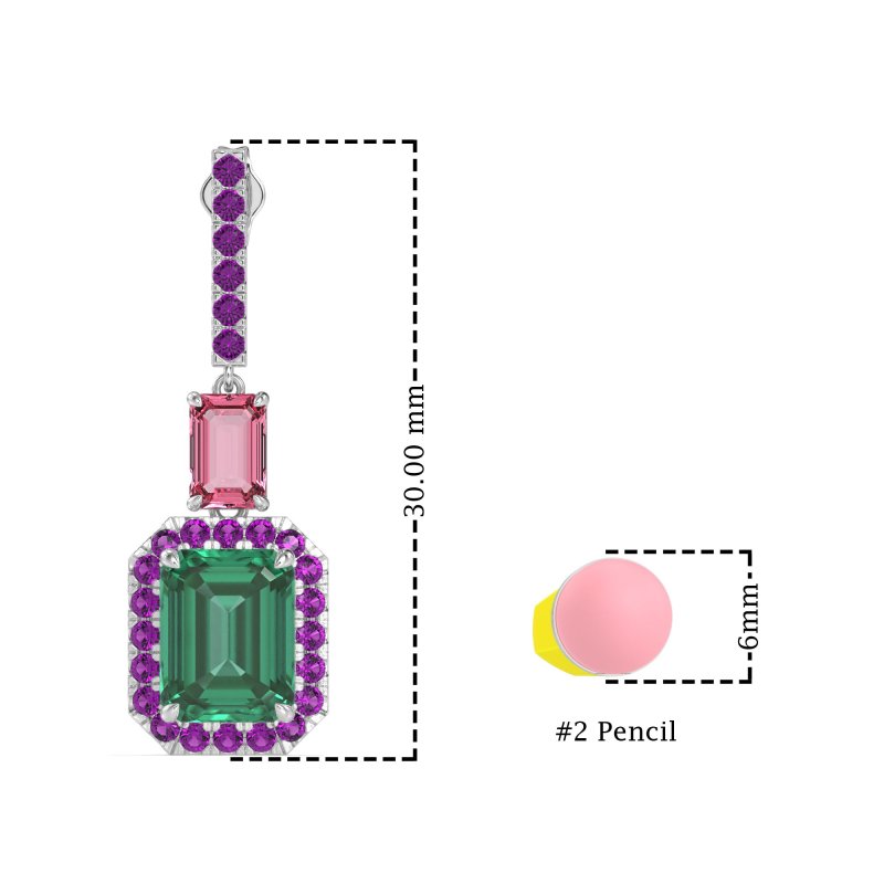 Emerald Cut Halo Dangle Earrings