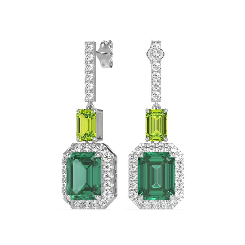 Emerald Cut Halo Dangle Earrings