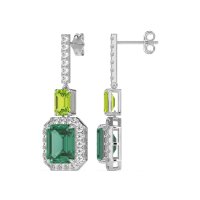 Emerald Cut Halo Dangle Earrings