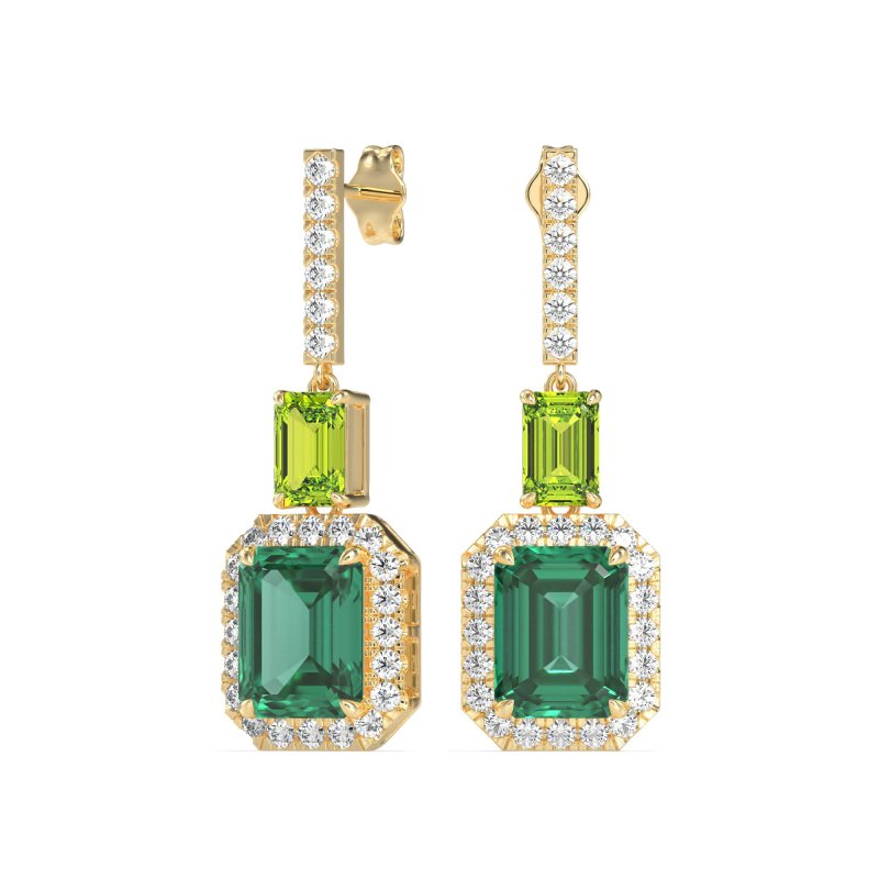 Emerald Cut Halo Dangle Earrings
