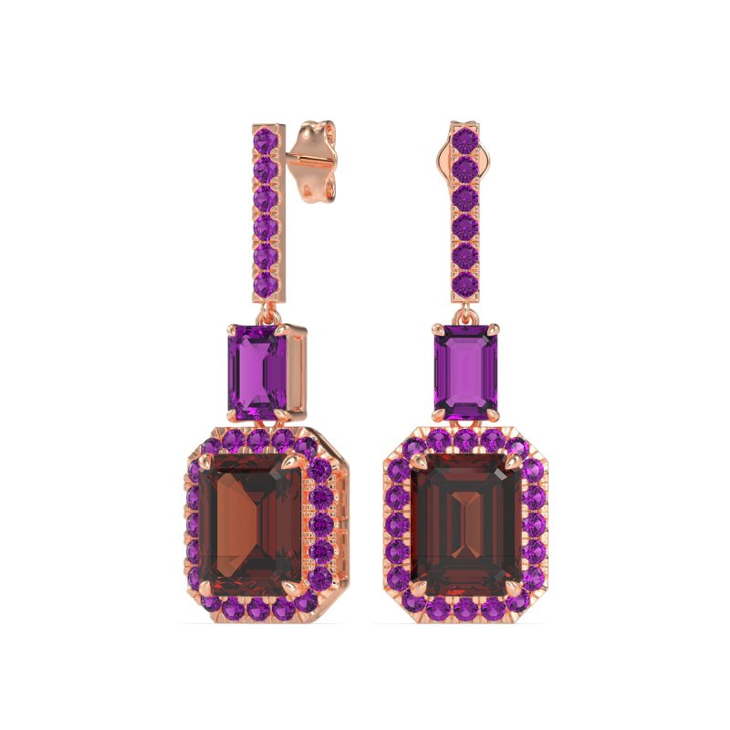 Emerald Cut Halo Dangle Earrings