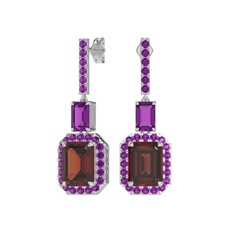 Emerald Cut Halo Dangle Earrings