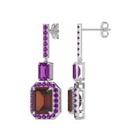 Emerald Cut Halo Dangle Earrings