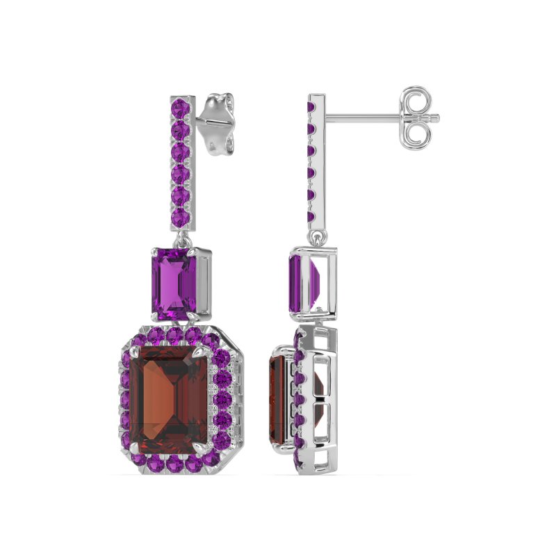 Emerald Cut Halo Dangle Earrings