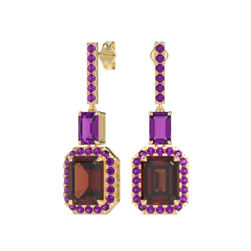Emerald Cut Halo Dangle Earrings
