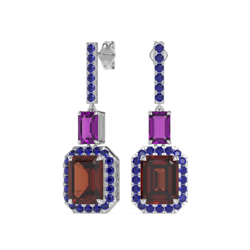 Emerald Cut Halo Dangle Earrings