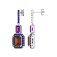 Emerald Cut Halo Dangle Earrings