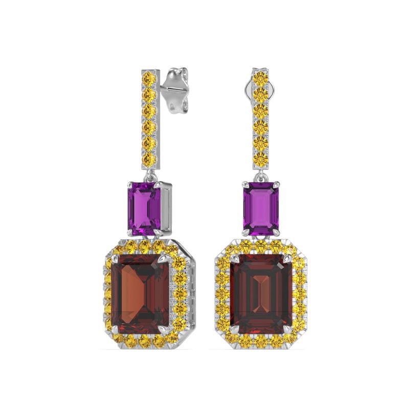 Emerald Cut Halo Dangle Earrings