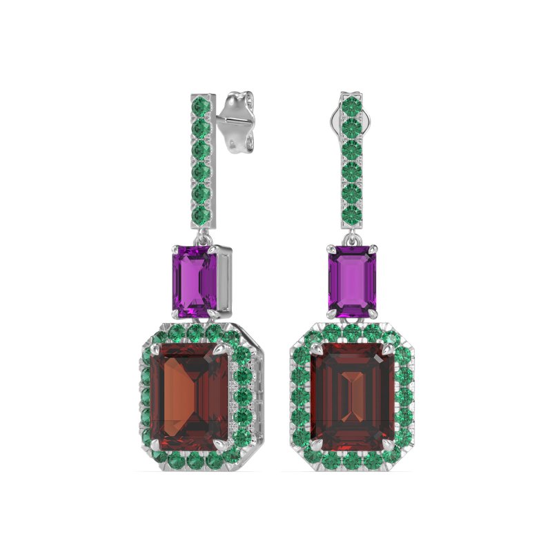 Emerald Cut Halo Dangle Earrings