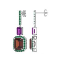 Emerald Cut Halo Dangle Earrings