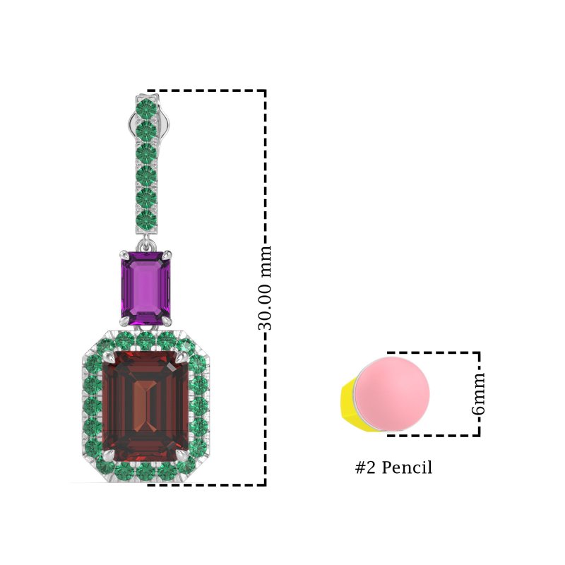 Emerald Cut Halo Dangle Earrings
