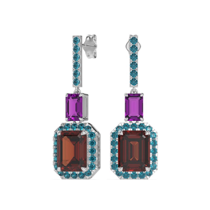 Emerald Cut Halo Dangle Earrings