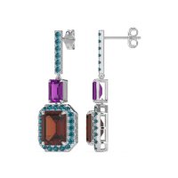 Emerald Cut Halo Dangle Earrings