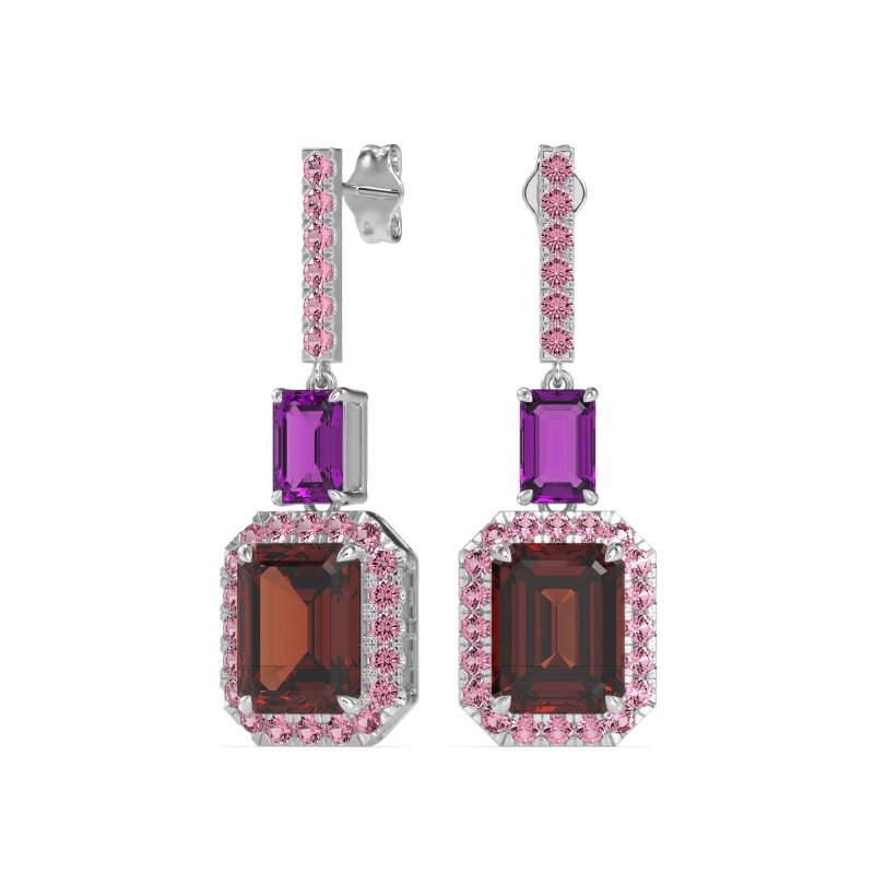 Emerald Cut Halo Dangle Earrings