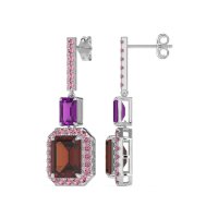 Emerald Cut Halo Dangle Earrings