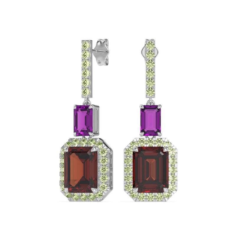 Emerald Cut Halo Dangle Earrings