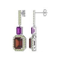 Emerald Cut Halo Dangle Earrings