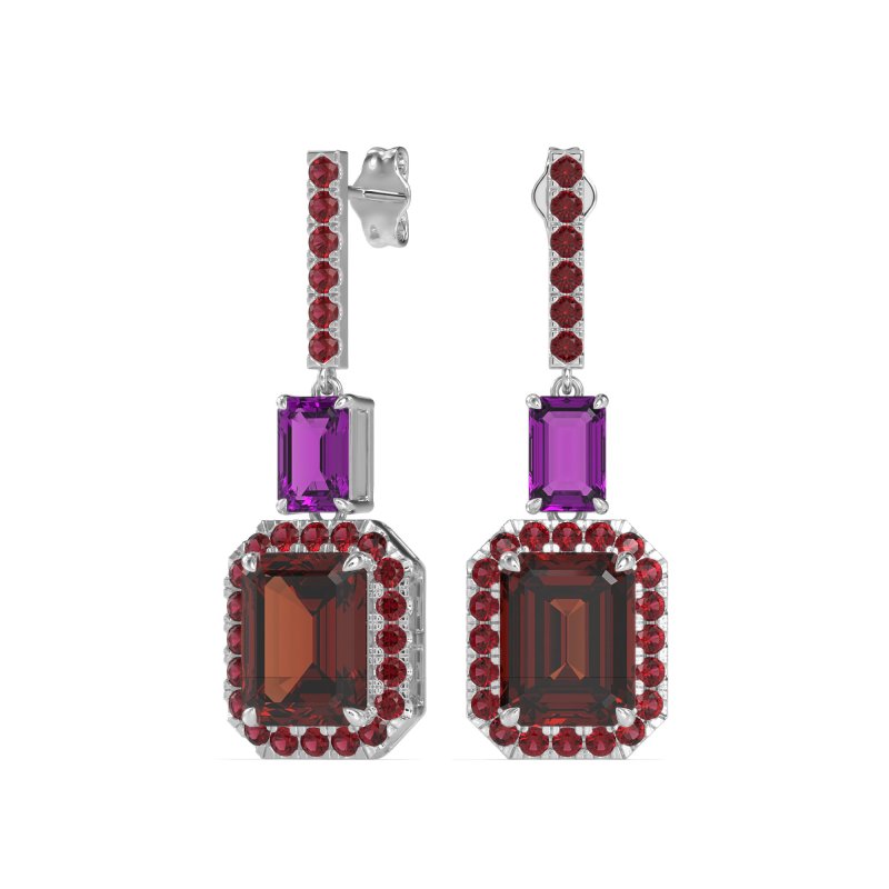 Emerald Cut Halo Dangle Earrings