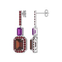 Emerald Cut Halo Dangle Earrings