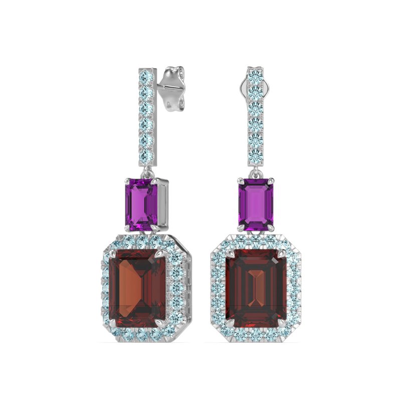 Emerald Cut Halo Dangle Earrings