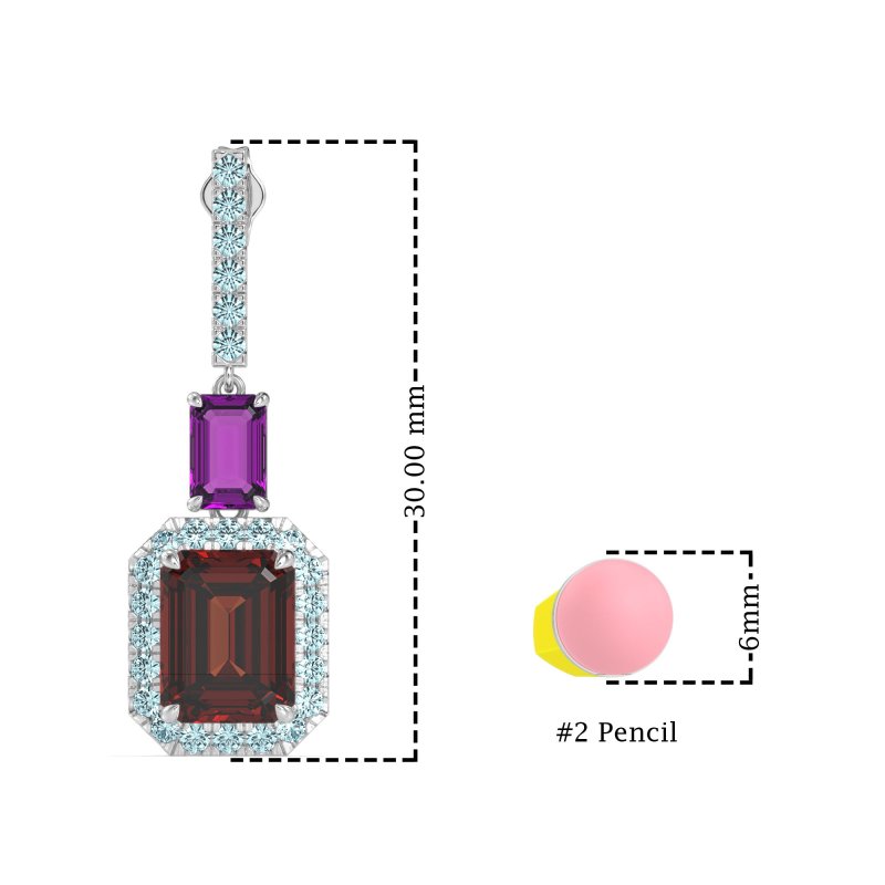 Emerald Cut Halo Dangle Earrings