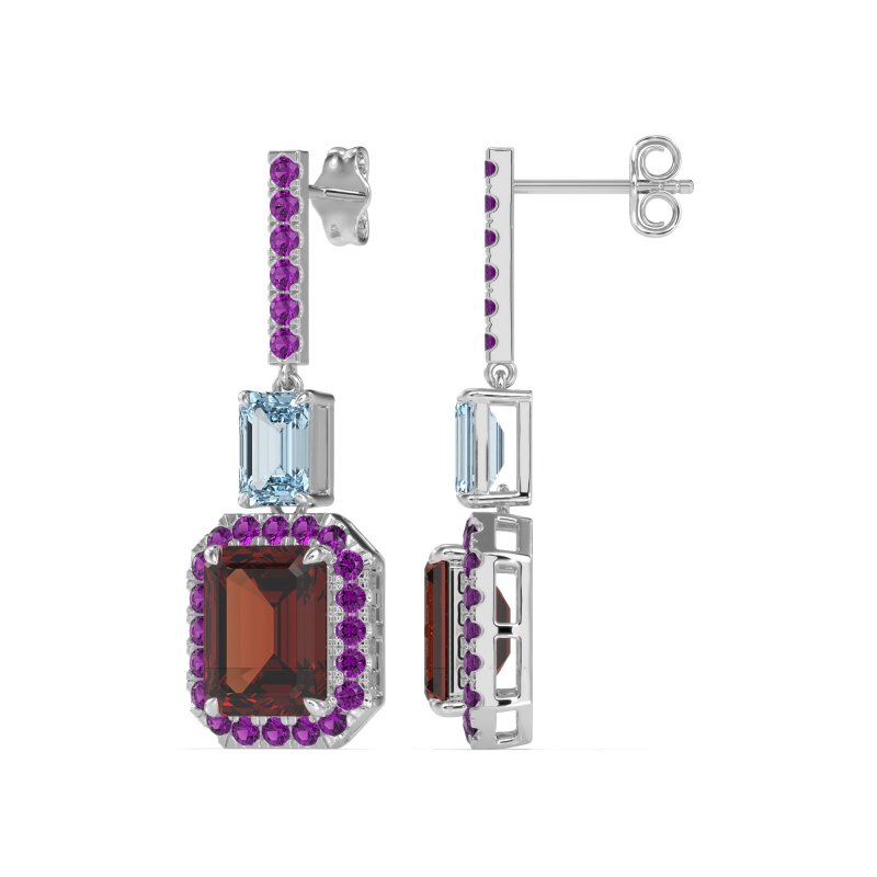 Emerald Cut Halo Dangle Earrings