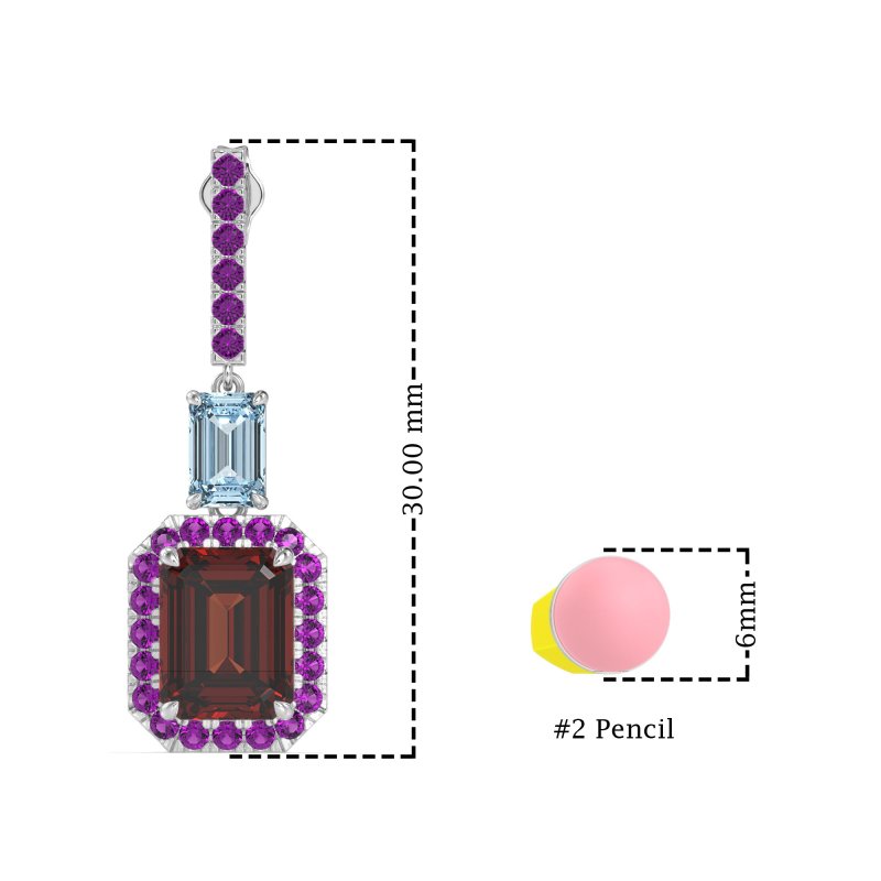 Emerald Cut Halo Dangle Earrings