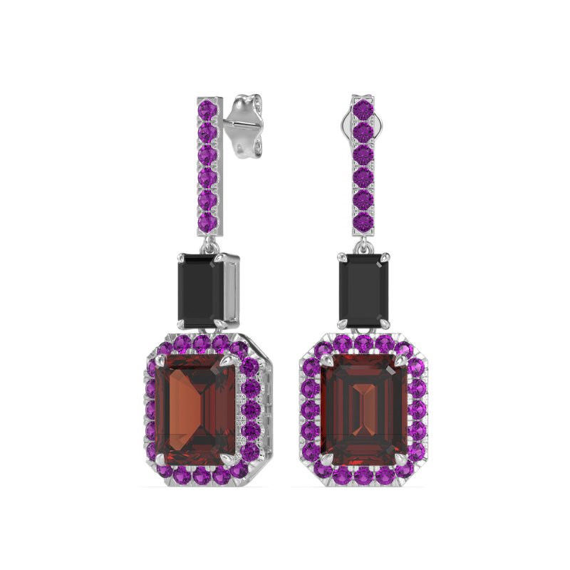 Emerald Cut Halo Dangle Earrings