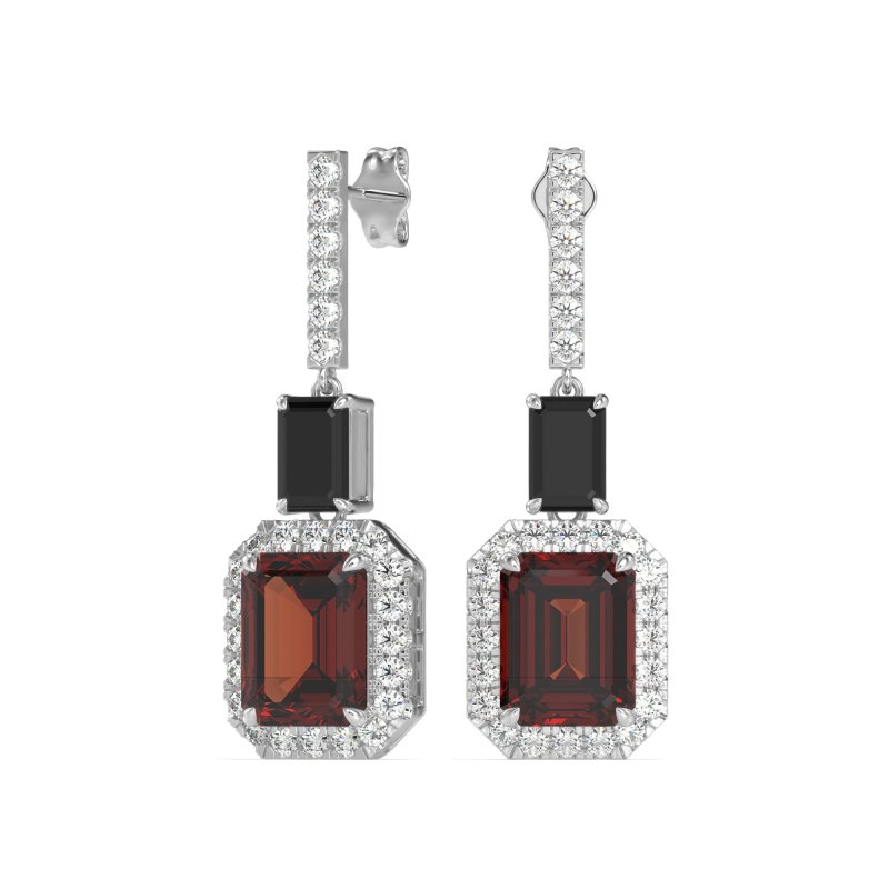 Emerald Cut Halo Dangle Earrings