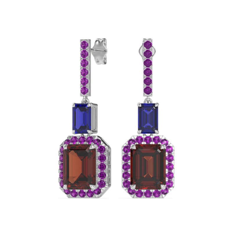 Emerald Cut Halo Dangle Earrings