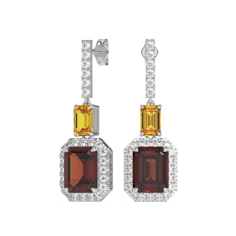 Emerald Cut Halo Dangle Earrings