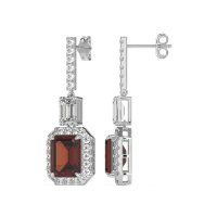 Emerald Cut Halo Dangle Earrings