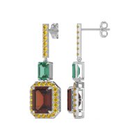 Emerald Cut Halo Dangle Earrings