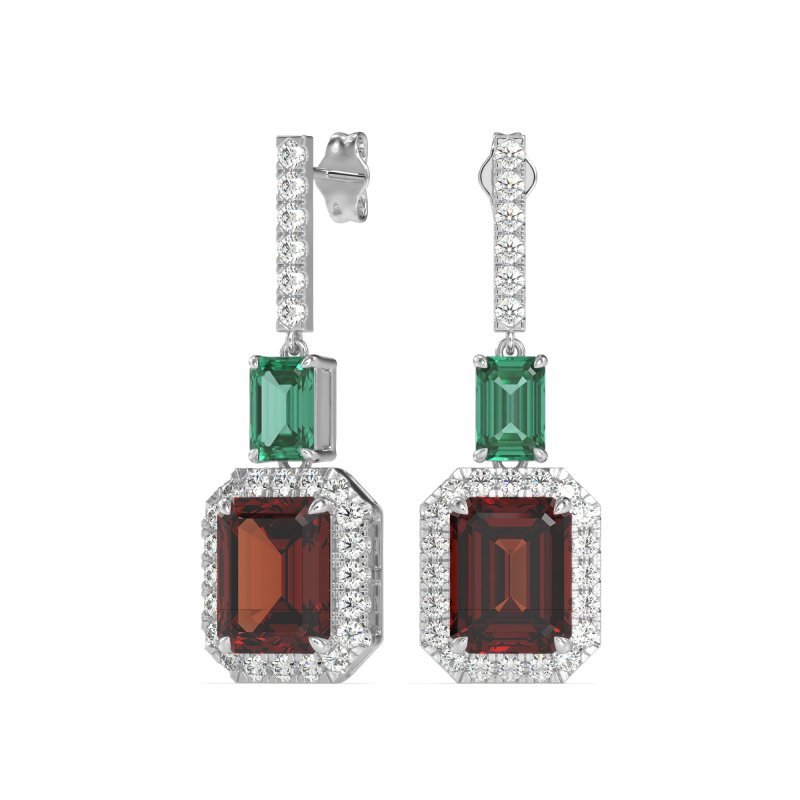 Emerald Cut Halo Dangle Earrings