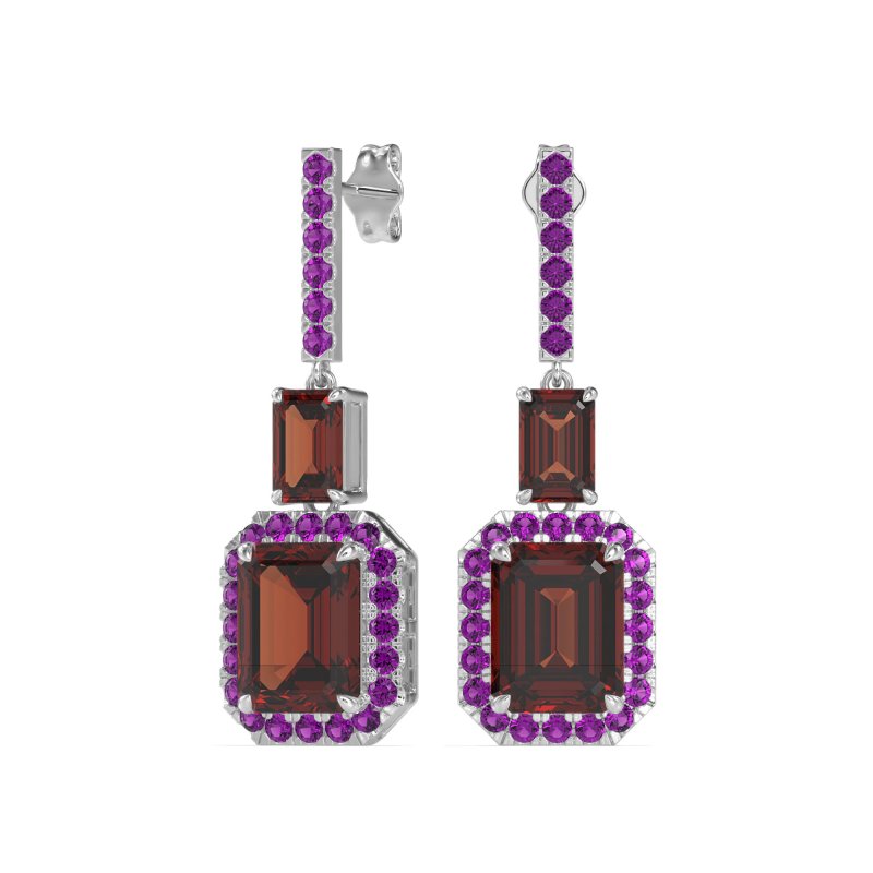 Emerald Cut Halo Dangle Earrings