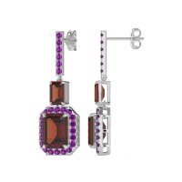 Emerald Cut Halo Dangle Earrings