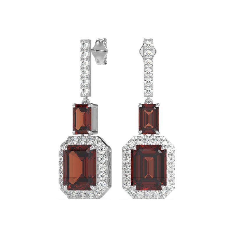 Emerald Cut Halo Dangle Earrings